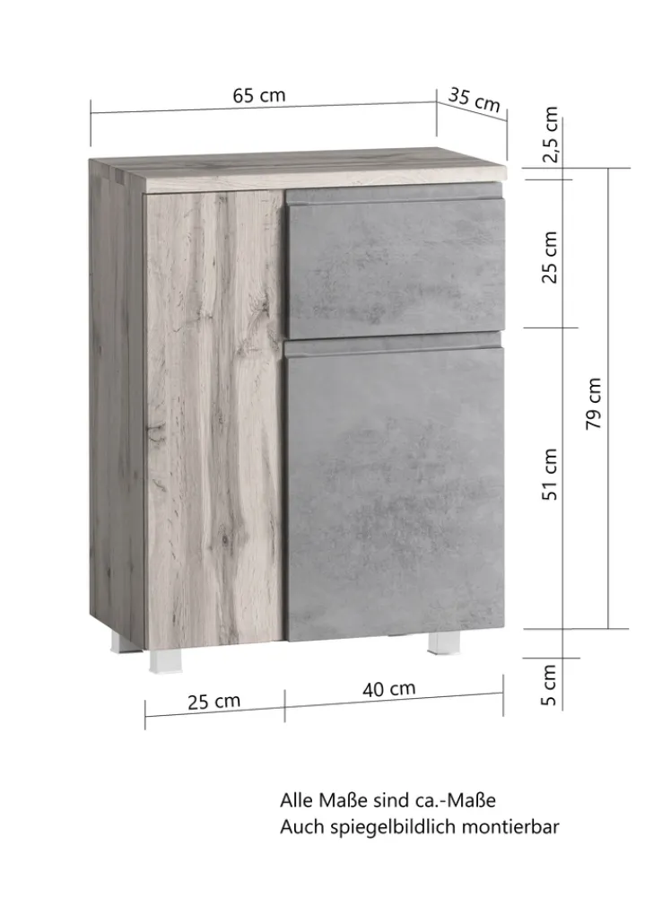Bad-Unterschrank GENT weiß/braun 65cm