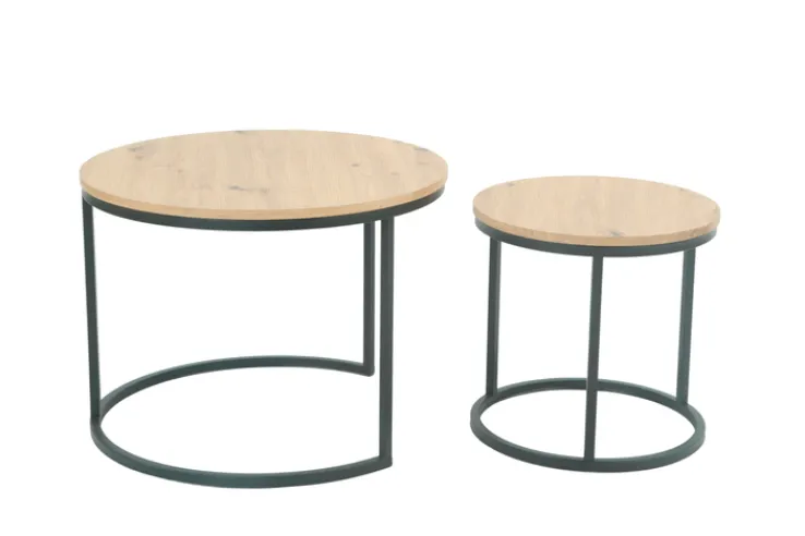 QUARTIER Beistelltisch LINDAU 2er Set Ø 60/Ø 40cm Artisan Eiche - braun/schwarz