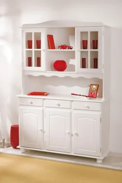 Buffet FELIX 130x198x43 cm Massivholz Kiefer weiß