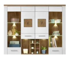 QUARTIER Buffet-Aufsatz RAMIRA 164x115 cm Weiß supermatt / Eiche-Dekor