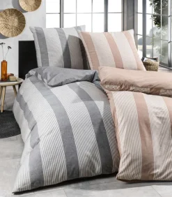 casaNOVA Baumwoll-Bettwäsche MORGAN STRIPE 135 x 200 cm cafe/braun