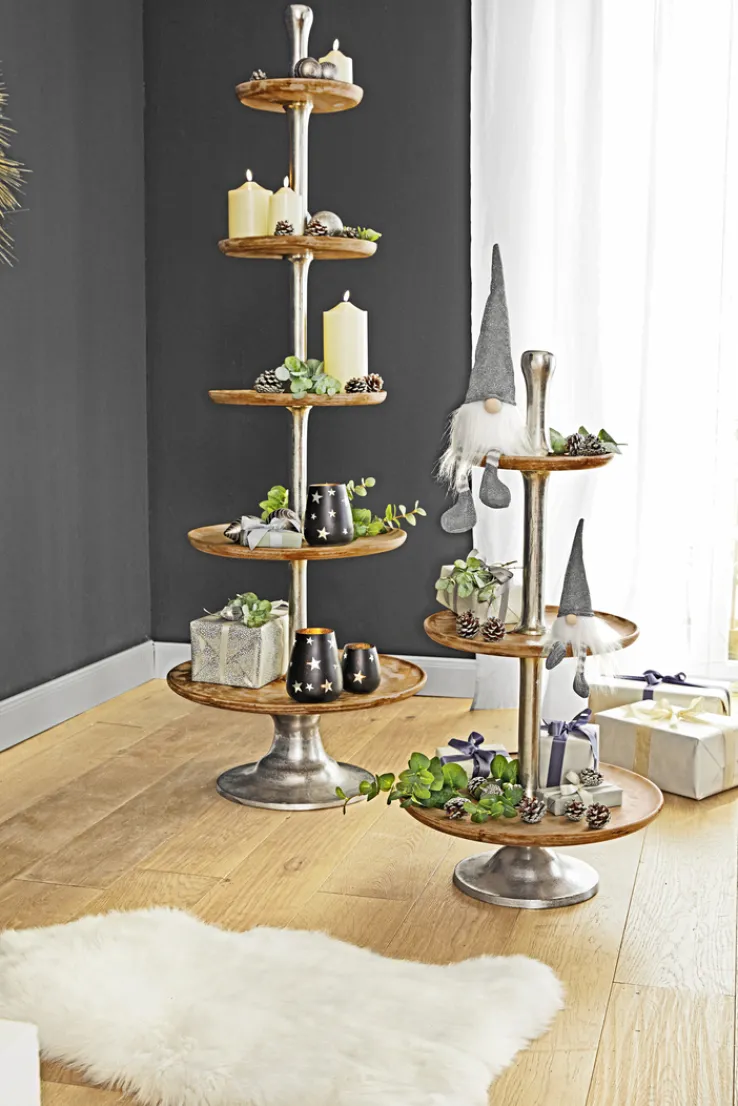 casaNOVA Deko Objekt Etagere 3-stöckig TANNENDUFT & LICHTERGLANZ Mangoholz