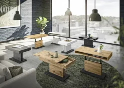 QUARTIER Couchtisch LIFT 110x60 cm Vulkanschwarz Supermatt / Asteiche Dekor