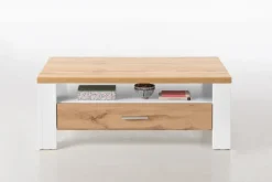 QUARTIER Couchtisch RAMIRA 110x65 cm Weiß supermatt / Eiche Nachbildung