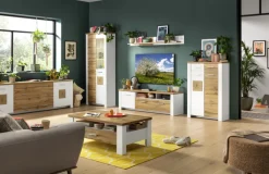 QUARTIER Couchtisch RAMIRA 110x65 cm Weiß supermatt / Eiche Nachbildung