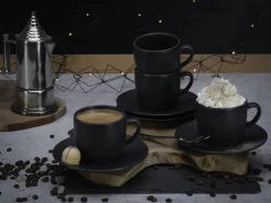 CreaTable Cappuccino-Untertasse SOFT TOUCH 6er Set 15 cm Steinzug schwarz