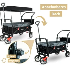 deluxe4home Bollerwagen mit Dach BENJI 56 x 128 cm schwarz /grau