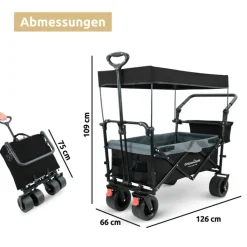 deluxe4home Bollerwagen mit Dach BEN 66 x 126 cm schwarz /grau