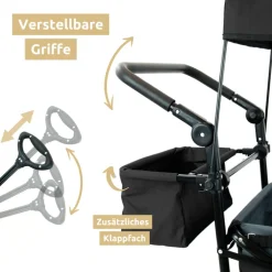 deluxe4home Bollerwagen mit Dach BEN 66 x 126 cm schwarz /grau