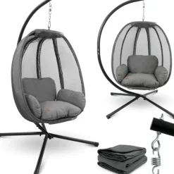 deluxe4home Hängesessel mit Gestell MODERN 3-tlg schwarz /anthrazit