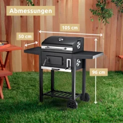 deluxe4home Holzkohlegrill GRILLWAGEN XXL 105 x 50 cm schwarz