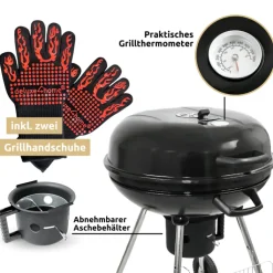 deluxe4home Holzkohlegrill KUGEL 64 x 59 cm schwarz