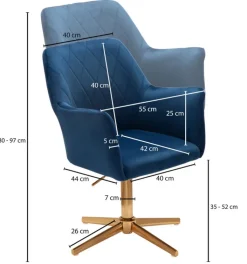 Drehstuhl inklusive Armlehne blau/ goldfarbig