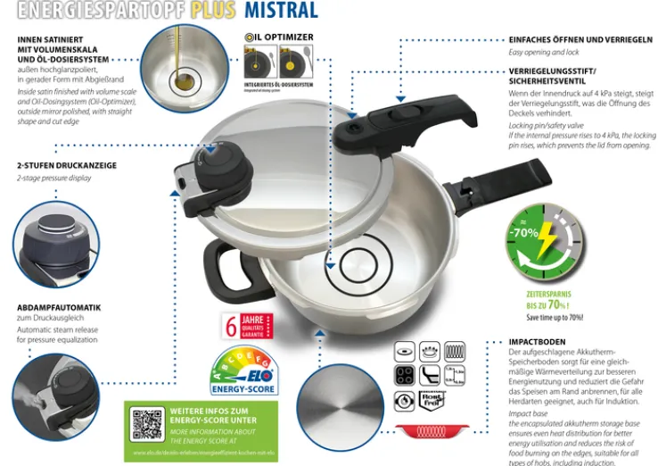 ELO mit Freude kochen! ELO Schnellkochtopf MISTRAL 4,5 Liter