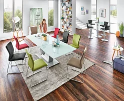 Esstisch COMEDOR 160-210 x 100 cm Edelstahl /Glas weiß