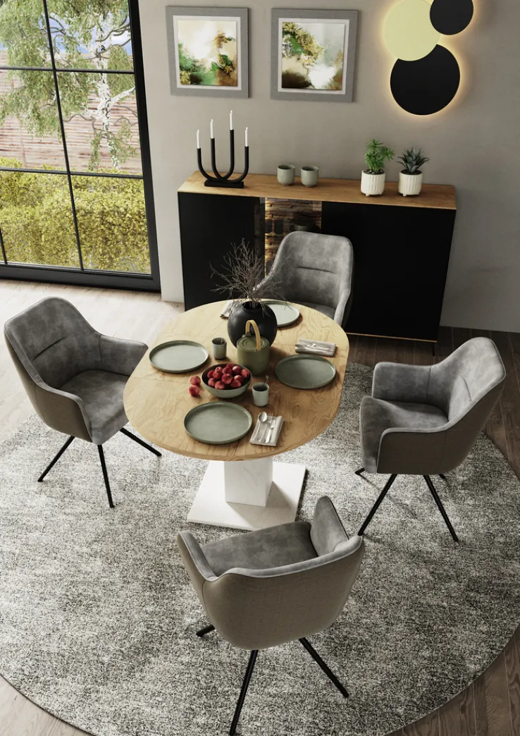 QUARTIER Esstisch TAPAS Ø 90-130 x 90 cm braun/weiß
