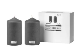 Fink Stumpenkerze METALLIC 2er Set je 15 cm grau gebürstet