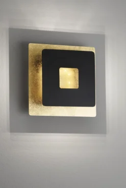 FISCHER & HONSEL LED Wandleuchte HENNES 18 x 18 cm sandschwarz /Blattgoldfarbig