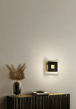 FISCHER & HONSEL LED Wandleuchte HENNES 18 x 18 cm sandschwarz /Blattgoldfarbig