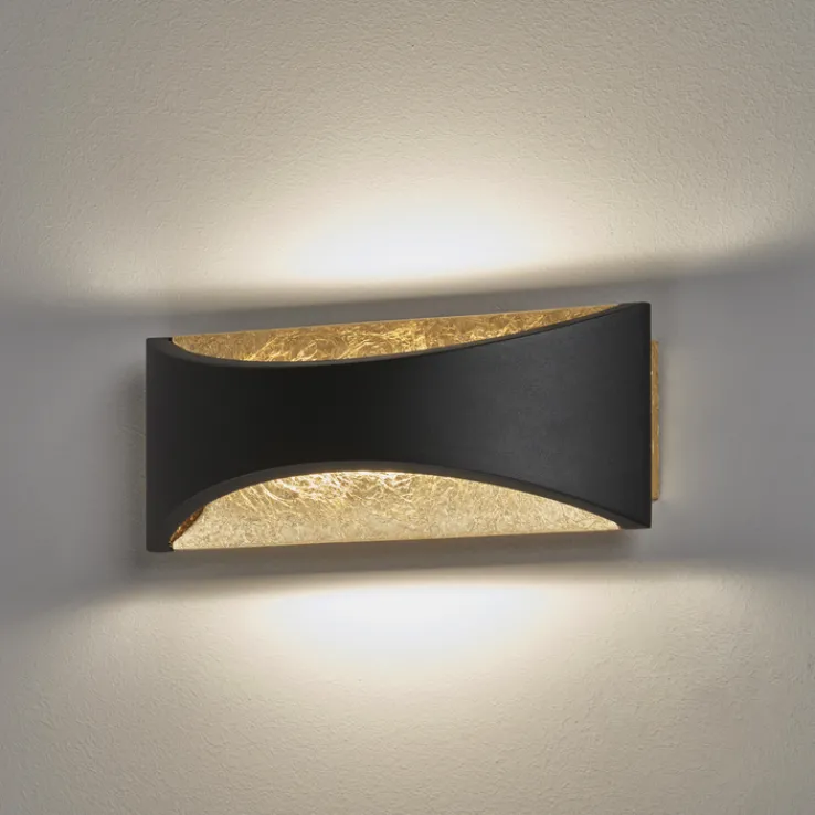 FISCHER & HONSEL LED Wandleuchte RIO 22,5 cm sandschwarz /Blattgoldfarbig