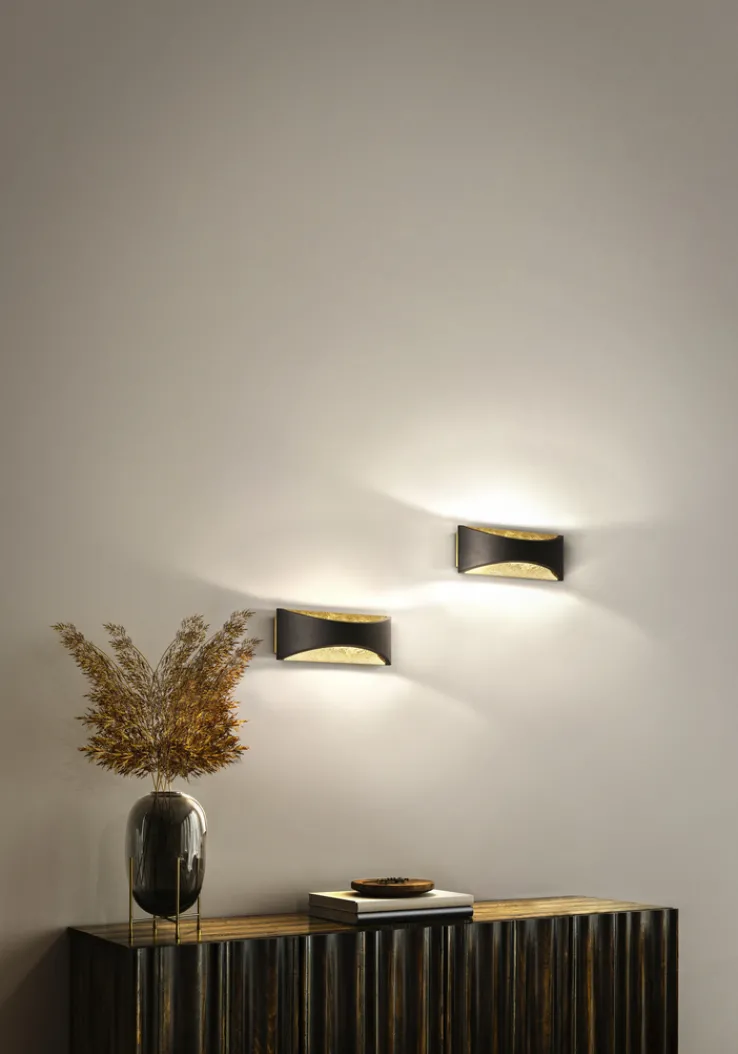 FISCHER & HONSEL LED Wandleuchte RIO 22,5 cm sandschwarz /Blattgoldfarbig