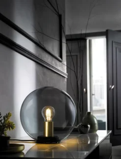 FISCHER & HONSEL Retrofit Tischlampe DINI 25 cm Rauchglas