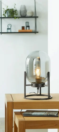 FISCHER & HONSEL RETROFIT Tischlampe REGI schwarz/Rauchglas