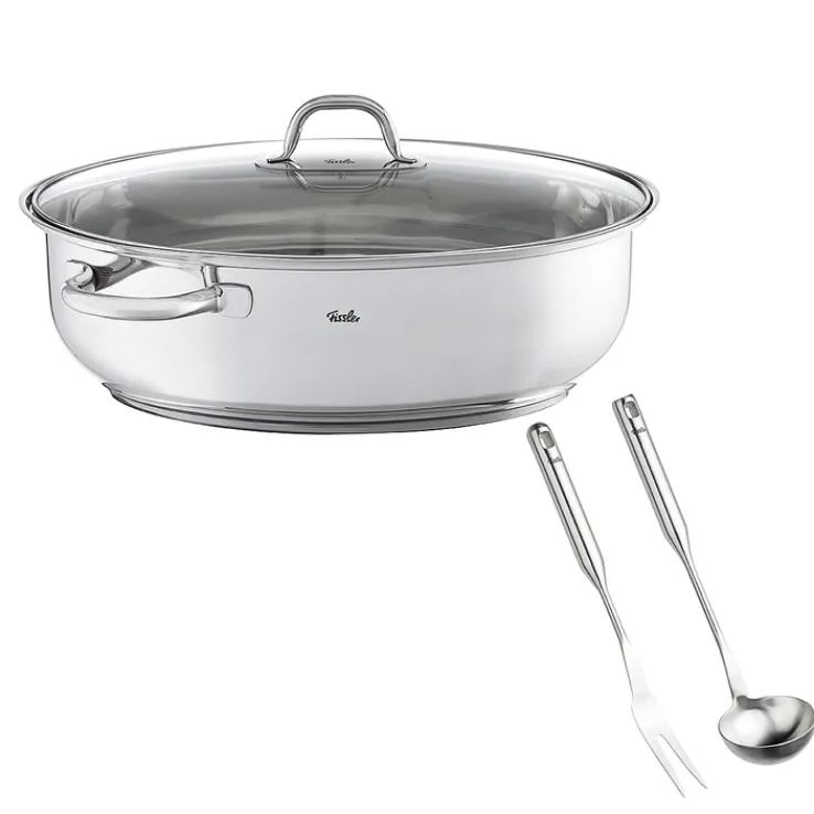 Fissler Edelstahlbräter mit Fleischgabel und Schöpflöffel