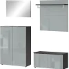 Garderobenkombination LEVIN 4-teilig 200 x 200 cm Glasfront Silbergrau/Graphit