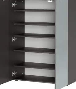 Garderobenkombination LEVIN 4-teilig 200 x 200 cm Glasfront Silbergrau/Graphit