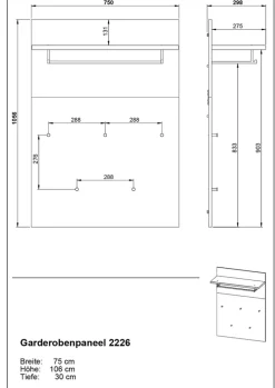 Garderobenpaneel LEVI 75 x 106 cm braun