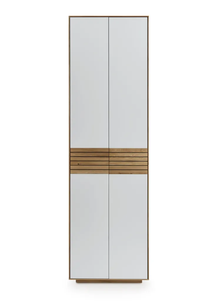 Garderobenschrank 60 x 200 cm Eiche massiv/Glas satinato