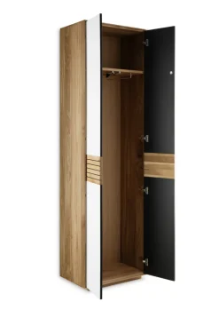 Garderobenschrank 60 x 200 cm Eiche massiv/Glas satinato