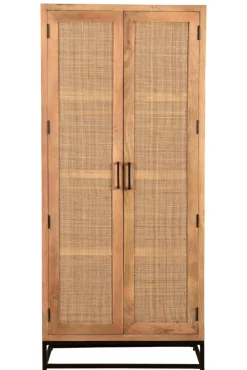 Garderobenschrank 80 x 180 cm Mango lackiert mit Rattan-Front
