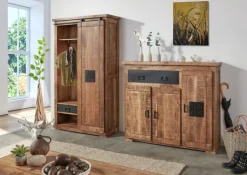 Garderobenschrank BARNEY 110 x 186 cm Mango massiv sägerau, gebeizt, lackiert/schwarz