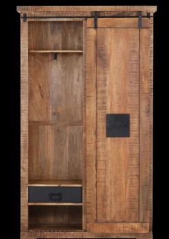 Garderobenschrank BARNEY 110 x 186 cm Mango massiv sägerau, gebeizt, lackiert/schwarz