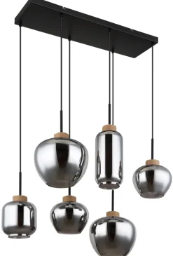 GLOBO Retrofit Balkenpendel MATT 6-flg naturfarbig /Rauchglas