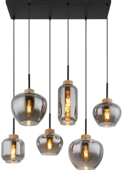 GLOBO Retrofit Balkenpendel MATT 6-flg naturfarbig /Rauchglas
