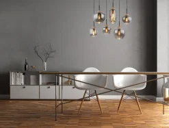 GLOBO Retrofit Balkenpendel MATT 6-flg naturfarbig /Rauchglas