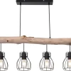 GLOBO Retrofit Balkenpendel MINA II 4-flg schwarz /Holz naturfarbig