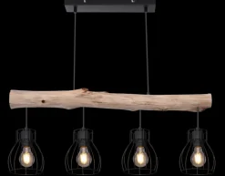 GLOBO Retrofit Balkenpendel MINA II 4-flg schwarz /Holz naturfarbig