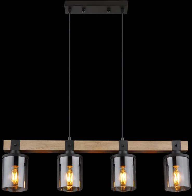 GLOBO Retrofit Balkenpendel LILA 73 cm Holz /rauchfarbig