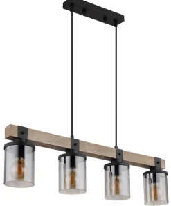 GLOBO Retrofit Balkenpendel LILA 73 cm Holz /rauchfarbig