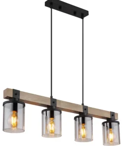 GLOBO Retrofit Balkenpendel LILA 73 cm Holz /rauchfarbig