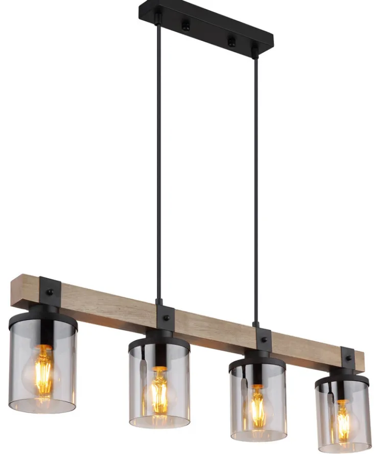 GLOBO Retrofit Balkenpendel LILA 73 cm Holz /rauchfarbig