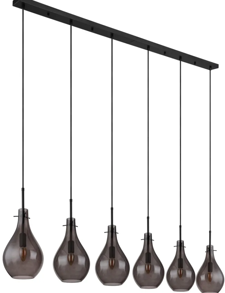 GLOBO Retrofit Balkenpendel OSKUS 6-flg schwarz /Rauchglas