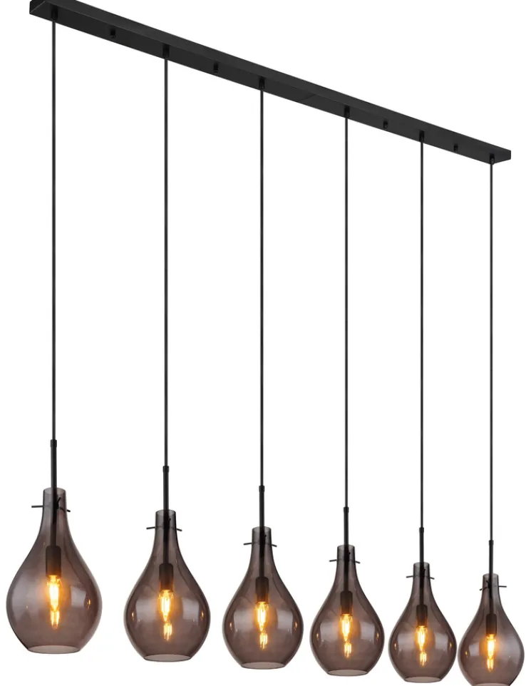 GLOBO Retrofit Balkenpendel OSKUS 6-flg schwarz /Rauchglas