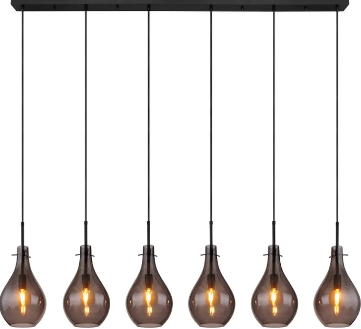 GLOBO Retrofit Balkenpendel OSKUS 6-flg schwarz /Rauchglas