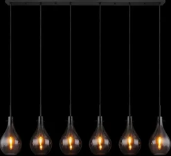 GLOBO Retrofit Balkenpendel OSKUS 6-flg schwarz /Rauchglas