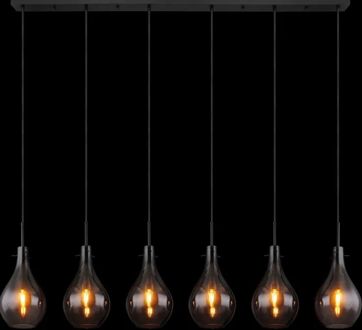 GLOBO Retrofit Balkenpendel OSKUS 6-flg schwarz /Rauchglas